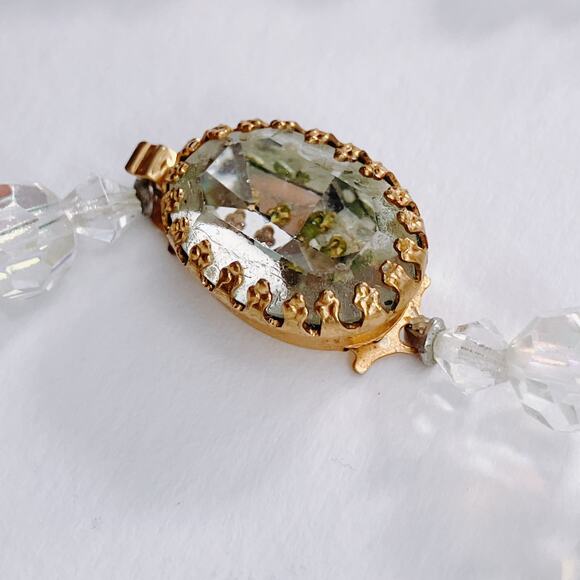 VTG Mid Century AB Crystal Necklace Faceted Glass Beads 1960s Gold Tone Clasp - Picture 6 of 9
